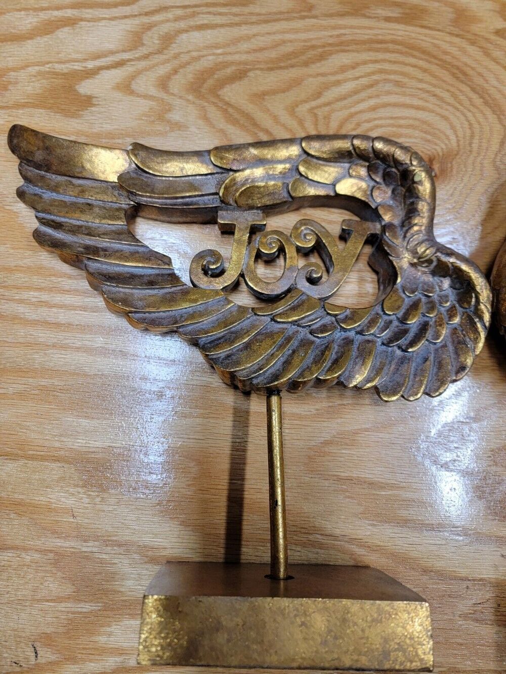 Golden Angel Wing on Stand "JOY" & " PEACE" 3.5x11x12" A36